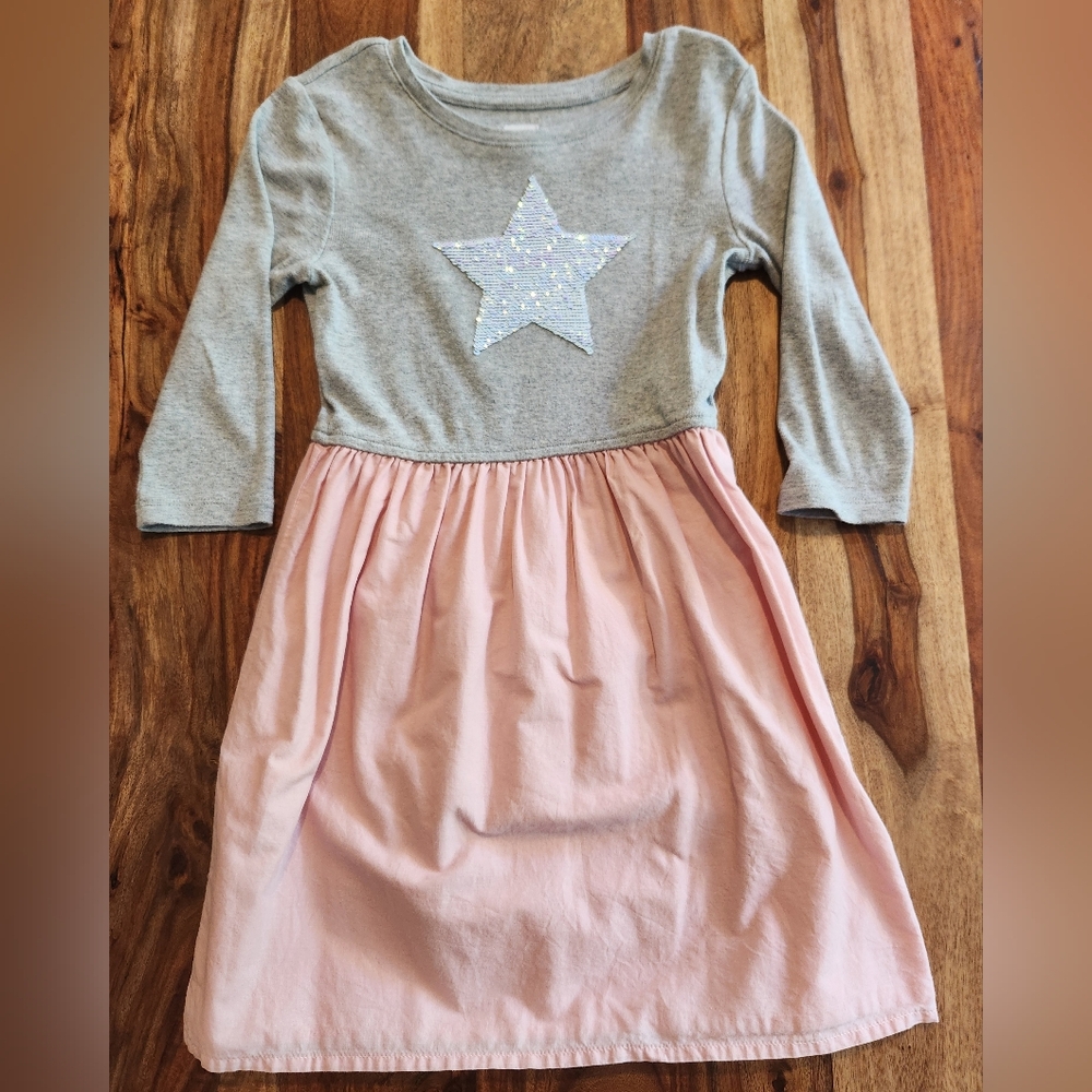 GAP Kids Gray and Pink Flip Sequin Star Dress